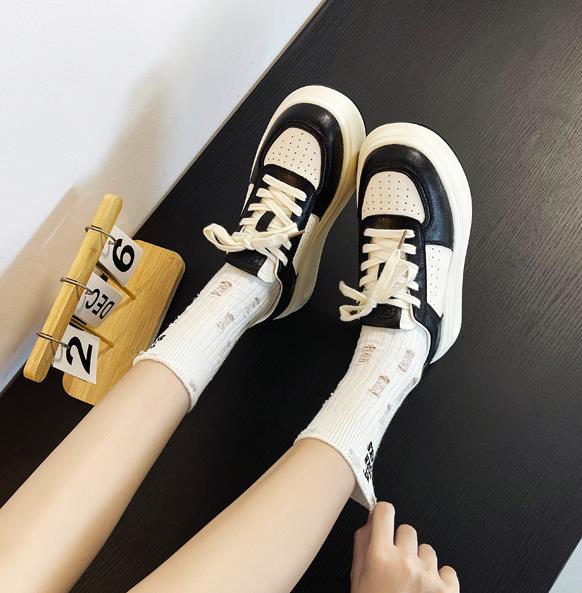 Fashion High Quality 6CM Newest Light Thick-Soled White Shoes Woman Spring Lace-Up Casual Sneakers Genuine Leather Vulcanized Shoes