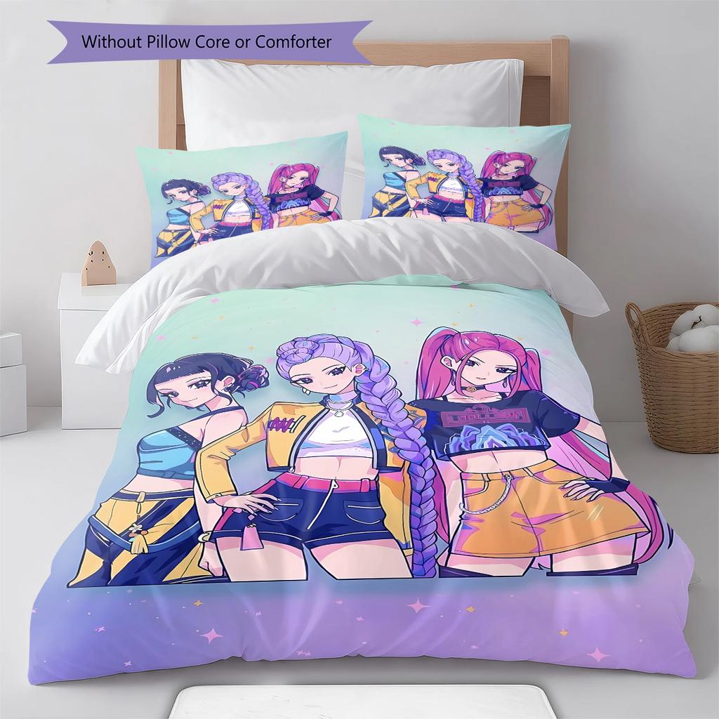 Kpop Dämonenjäger Muster Bettwäsche, Steppbett Set Steppbettbezug Kissenbezug Zuhause Geburtstagsgeschenk (1 Bettbezug + 2 Kissenbezüge, ohne Füllung)