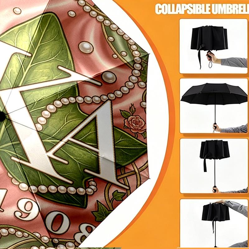 Alpha Kappa Alpha Print Umbrella Automatic Opening/ Closing - Portable Foldable Design - Daily use for Travel/Outdoor - Gift for Birthday