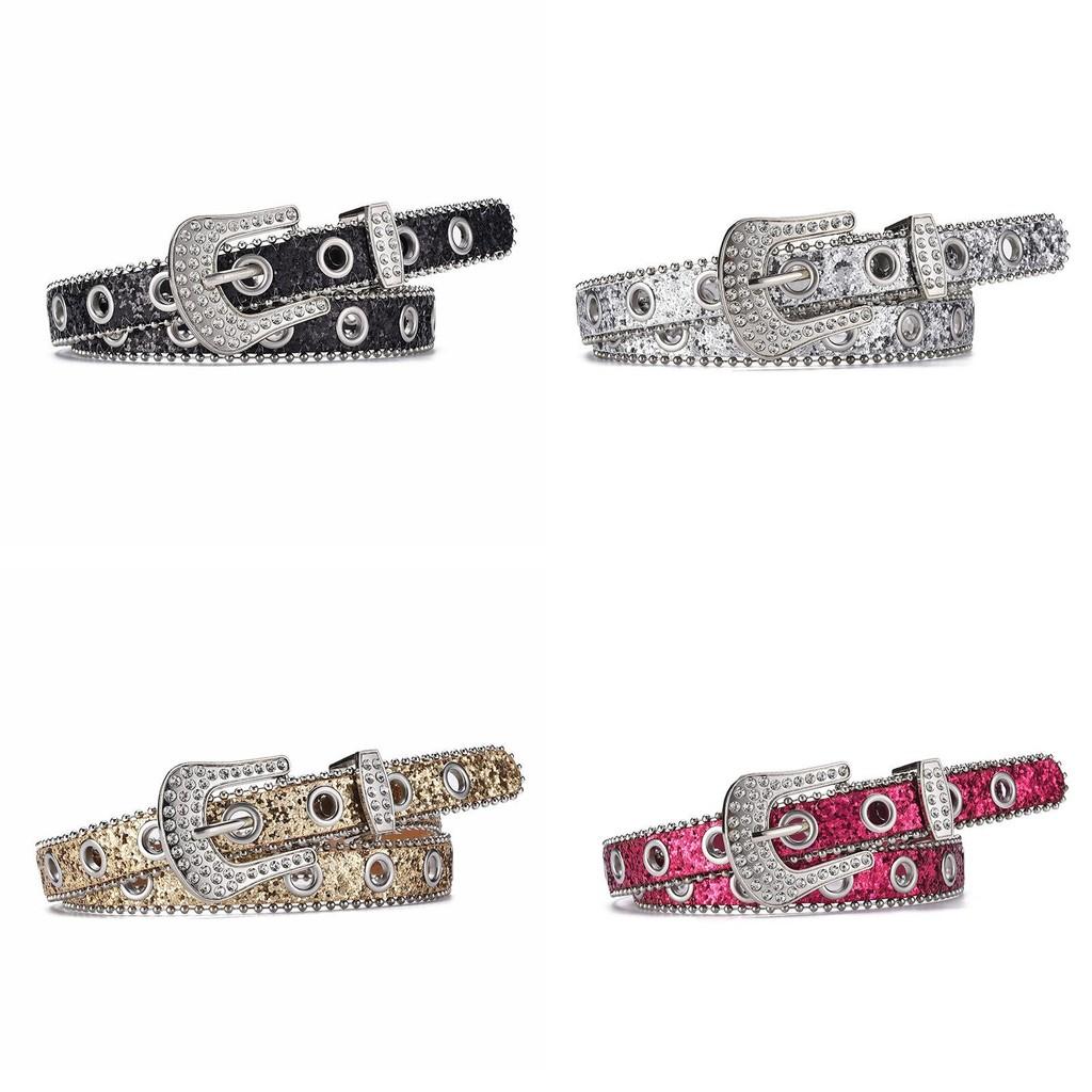 Chic Women's Rhinestone Decorative Buckle Pu Leather Belt Perfect For Y2k Style