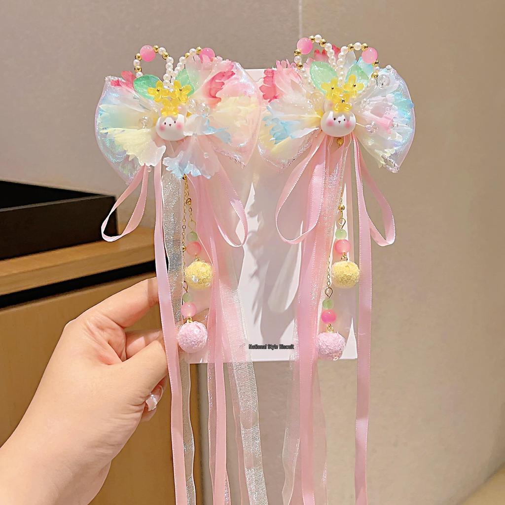 Mid-Autumn Hanfu Fairy Hair Clip - Women's & Children's Ancient Style Floral Tassel, Sweet Accessory for Girls