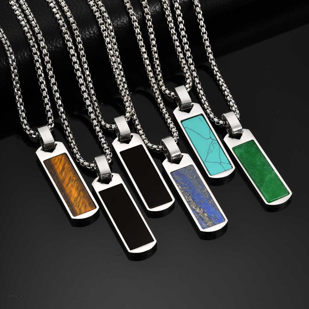 Small Rectangle Bar Pendant Necklace Stainless Steel Waterproof Punk Jewelry Cool Street Sport Wear