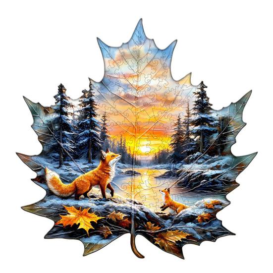 1 Set Animal Maple Wooden Puzzle Elk Bear Wolf Horse Koala Fox Deer Fall Leaf Irregular Jigsaw Puzzle Decoration Educational Toy
