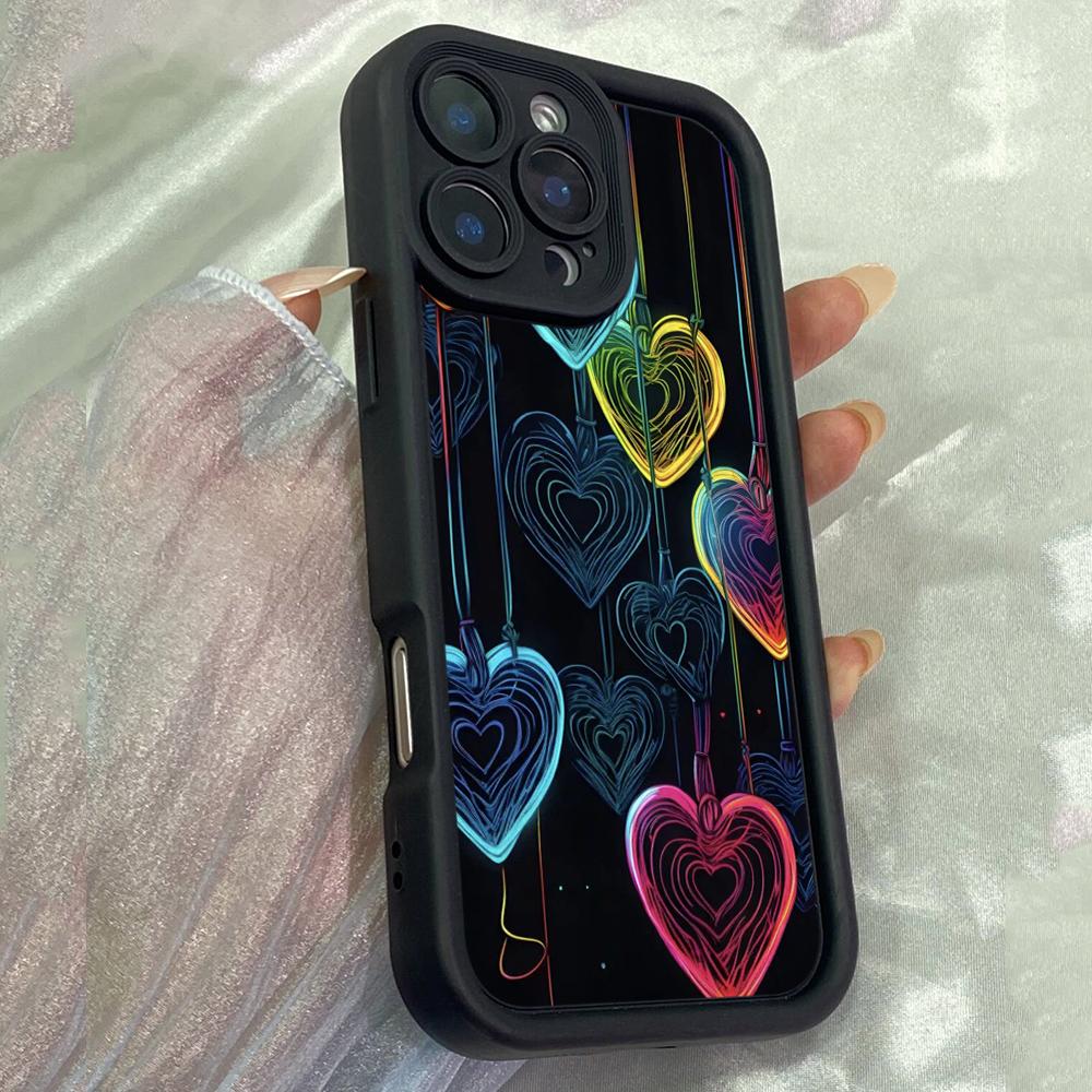 JT185 Colorful Neon Love Hearts for iPhone 17 16 15 14 Pro Max Samsung S26 S25 Ultra A17 A16 A07 A56 A25Xiaomi 15T Redmi 15c 14C Note 13 Soft TPU Case