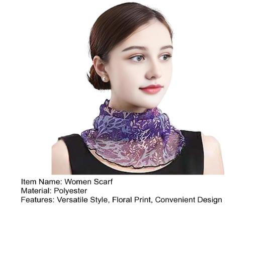 Women Floral Chiffon Ring Scarf Neck Guard False Collar Elastic Bib Wraps Travel Scarf Versatile Accessory