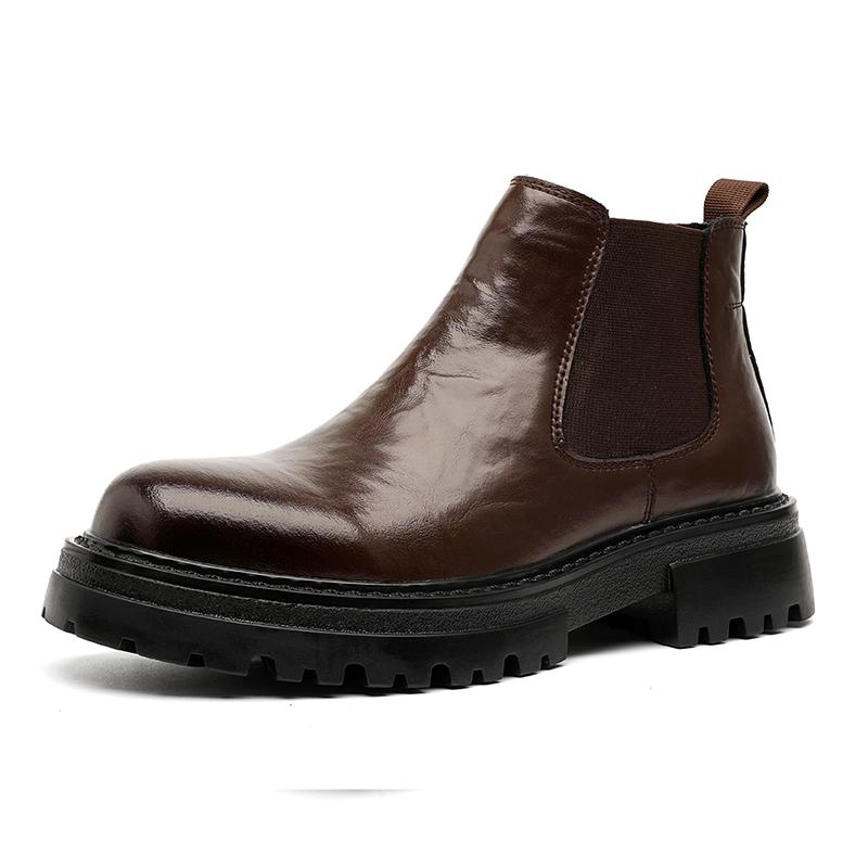 Fashion Thick soled men's boots Minimalist and fashionable British style Business Office Outdoor autumn and winter leather shoes Black