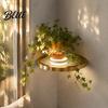 Modern Gold Metal Display Shelf Floating Wall with LED Light Rack Warm Ambient Light for Plants Book Space Saving Mounted Decor Hidden Bracket Sleek
