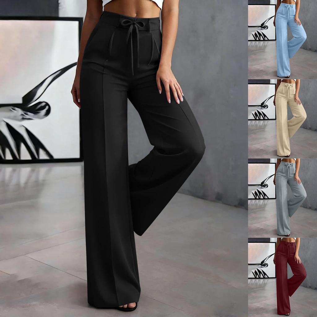 Women's Loose Fit Wide Leg Dress Pants High Waist Elastic Waistband Casual Trousers with Drawstring Professional Office Wear