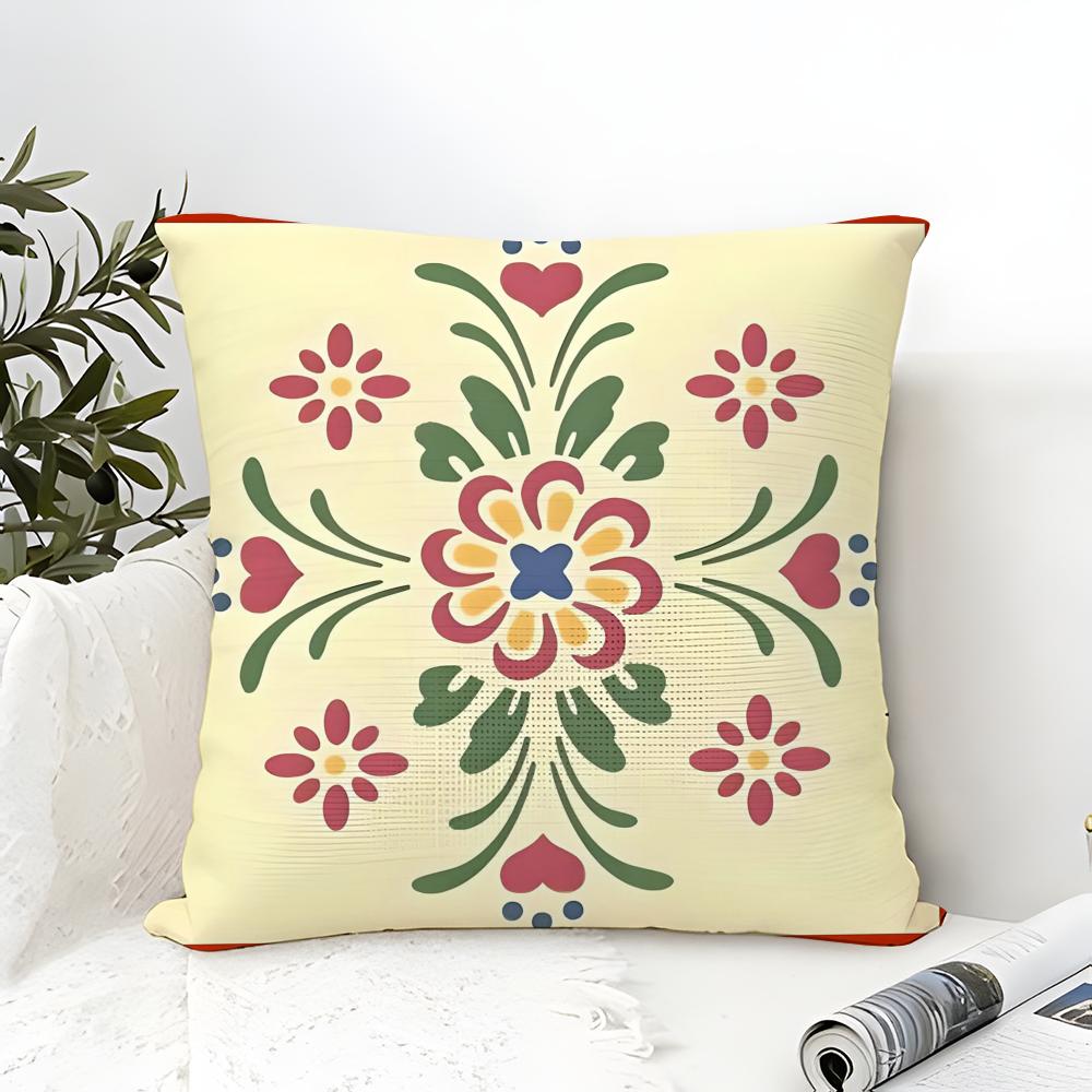 Norwegian Rosemaling Pillow Case Cotton Linen Fabric Square Zipper Pillowcase Home Decorative Living Room