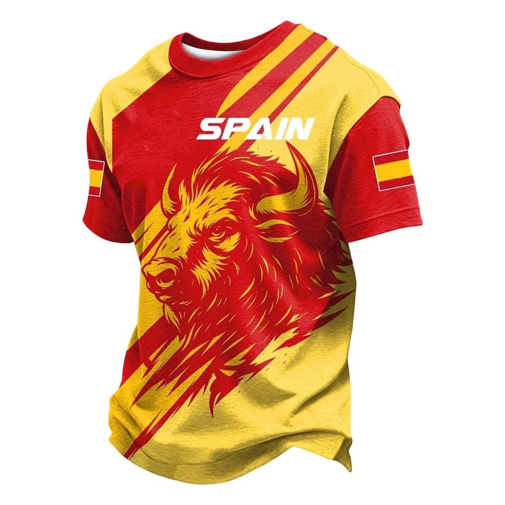 Men's Classic Crew Neck Football T-Shirt Spain Inspired Graphic Print Casual Fit Short Sleeve Top for Sports and Everyday Wear