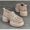 Johnature Thick Soled Retro Hollow Sandals Versatile Genuine Leather High Heels Women's Platform Shoes