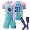 Tieners Kinderen Volwassenen Gepersonaliseerde Naam Voetbaltenues 2025-26 Barça Blauw-Roze #21 F.DE JONG Trainingsshirt Set met Sokken