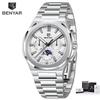 BENYAR BY-5226 Luxury Men's Watch Stainless Steel Waterproof Simple Quartz Business Wristwatches Moon Phase Gift Watches For Men