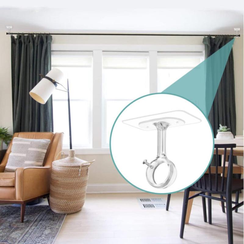 2/4Pcs Heavy-Adhesive Ceiling Curtain Rod Brackets - No Drilling Installation, Adjustable Height, 1.2Inch Diameter Rod Holders