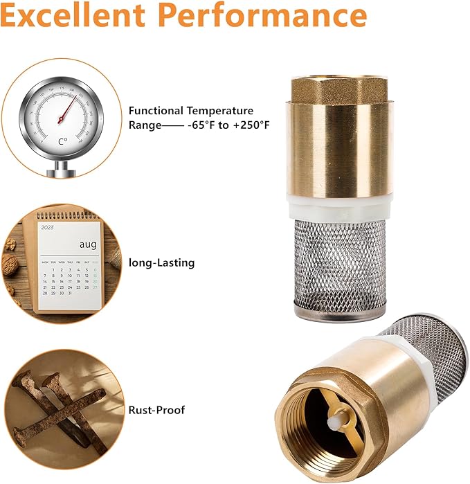 Copper Faucet Check Valve Self-priming Pump Inlet with Filter Anti Backflow Spring One-way Valves Insert Hose