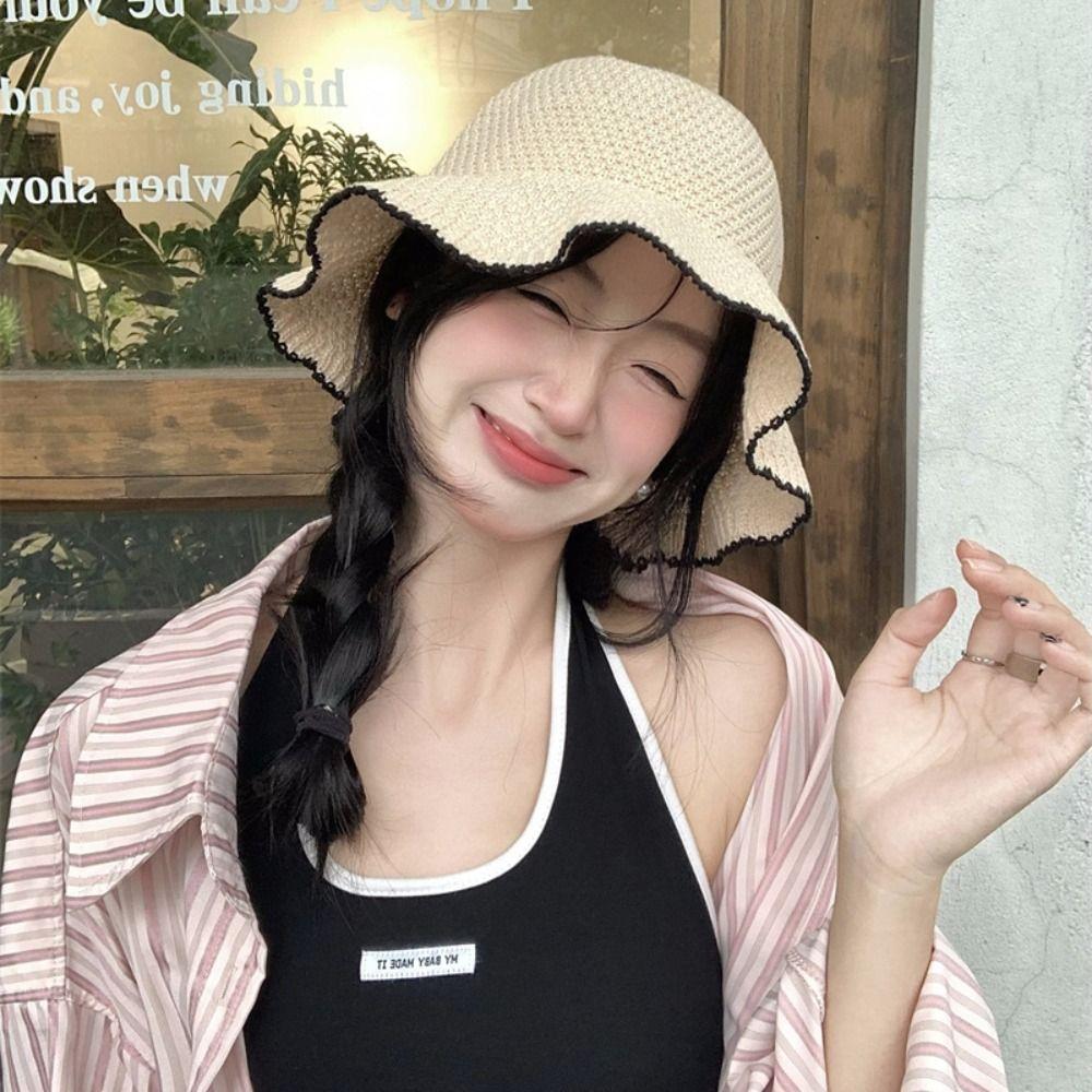 French Style Straw Sun Hat Temperament Sun Protection Cap Sunscreen Seaside Beach Cap  Outdoor