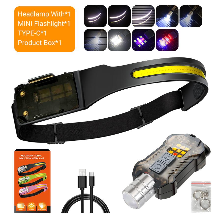 XPE+COB LED Sensor Headlamp Rechargeable Headlight Led Head Torch Camping Search Light Head Flashlight for Fishing Lantern