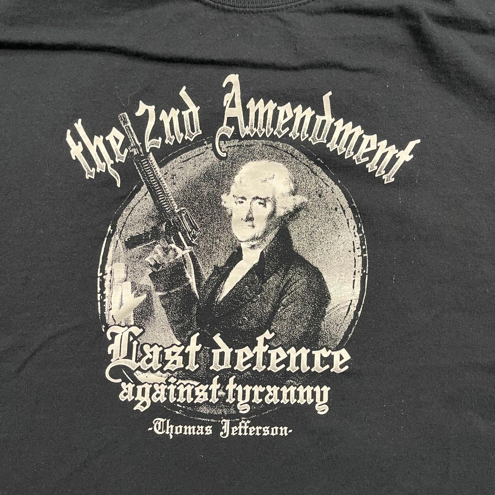 

Vintage Y2K Thomas-Jefferson M16 2nd Amendment Gun-Rights Shirt XL 23x28 Black M