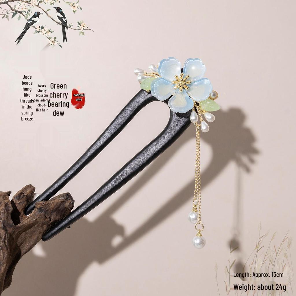 Elegant U-Shaped Tassel Hairpin: Ancient Chinese Style Floral Hair Accessory for Hanfu & Qipao Updos