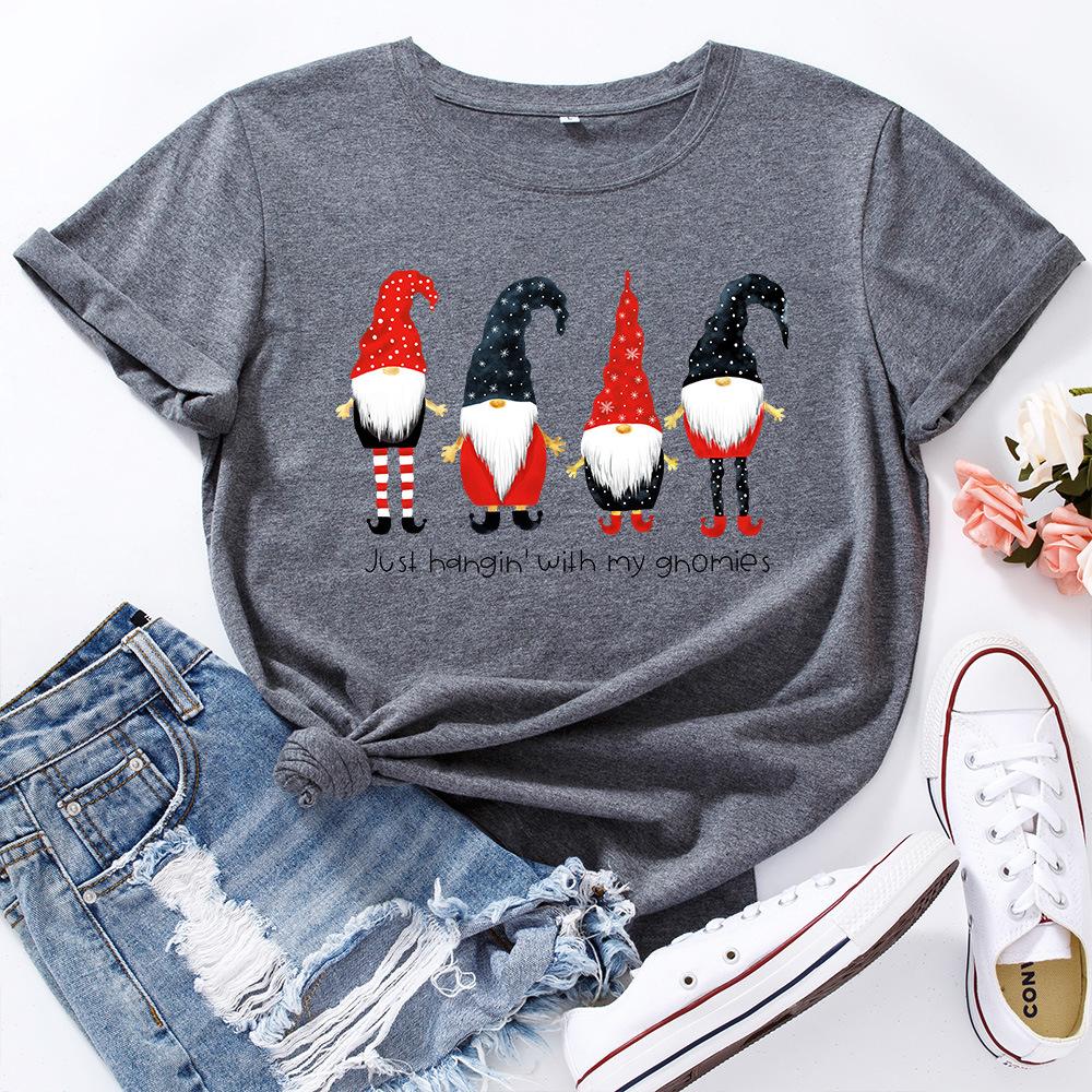 Świąteczny bawełniany T-shirt z krótkim rękawem i okrągłym dekoltem dla kobiet z nadrukiem 2D