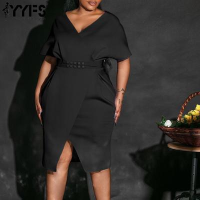 Women's Fashion Summer Spring Solid Color Print Short Sleeve V-Neck High Waist Casual Dresses