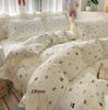 Princess Style Crinkled Gauze Lace Bedding Set - 4-Piece Washable Cotton Plaid Double Duvet Cover for All Seasons