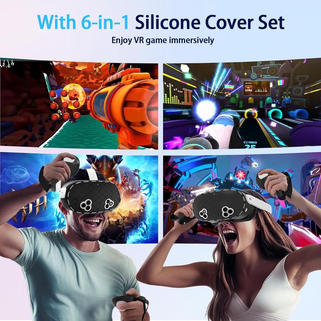 Six-piece set Black For Quest3S Silicone VR accessories Anti-drop protective cover Handle cover