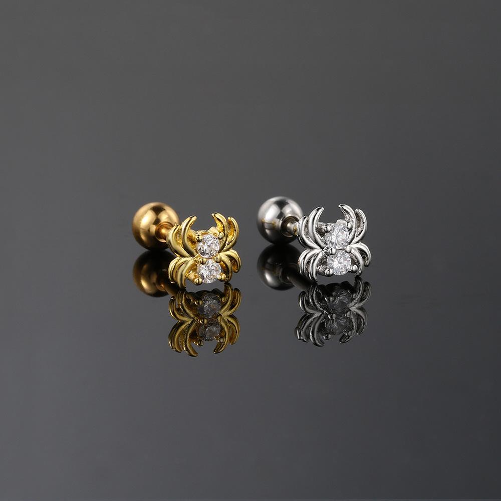 Hot Selling Helix Piercing Insect Skull Earring Women Trend Sliver Gold Color Zircon Tragus Bone Stud Ear Ring Body Chic Jewelry