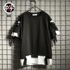 Men's Korean Style Trendy Hip-Hop Webbed Short-Sleeve T-Shirt - Loose Fit