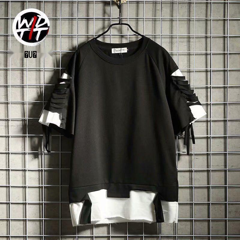 Men's Korean Style Trendy Hip-Hop Webbed Short-Sleeve T-Shirt - Loose Fit