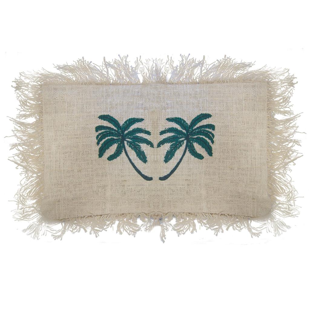 Linen Cushion 30x50cm Palm Tree With Fringe