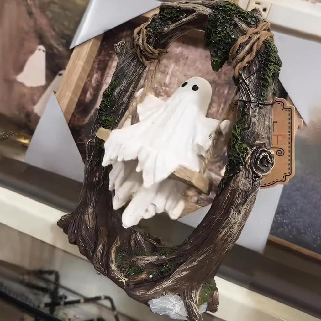 1 Pcs Funny Halloween White Ghost Swing Decorations Indoor and Outdoor Hanging White Ghost Sculptures for Tabletop Centerpiece