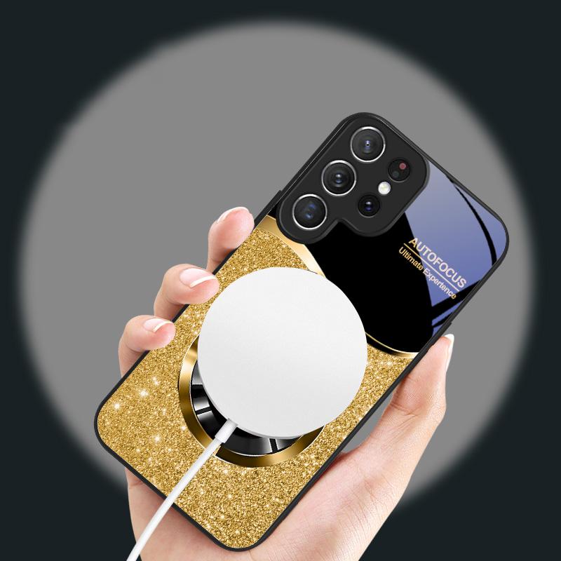 Circular golden letters For Samsung S26 S20Ultra S21 Pro S22 Plus S23 FE S24 Ultra S25 Edge For Magsafe Glass Phone Case