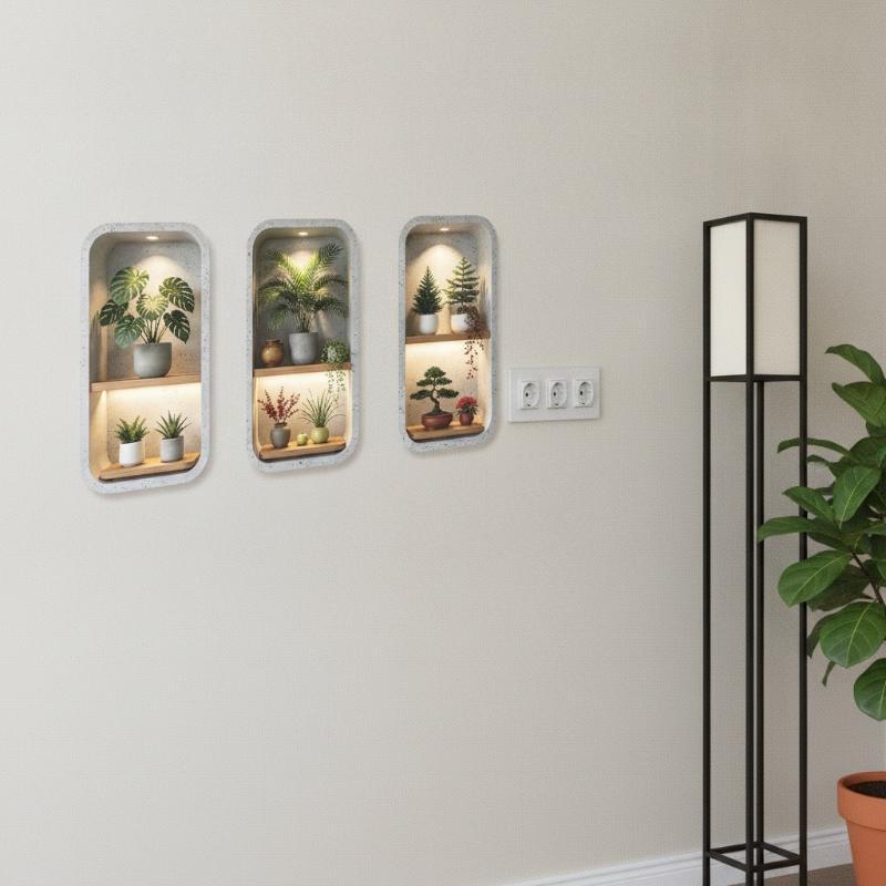 3Pcs Green Plants Wall Sticker Potted Simulation Painting For Living Room Home Decor Removable Decals