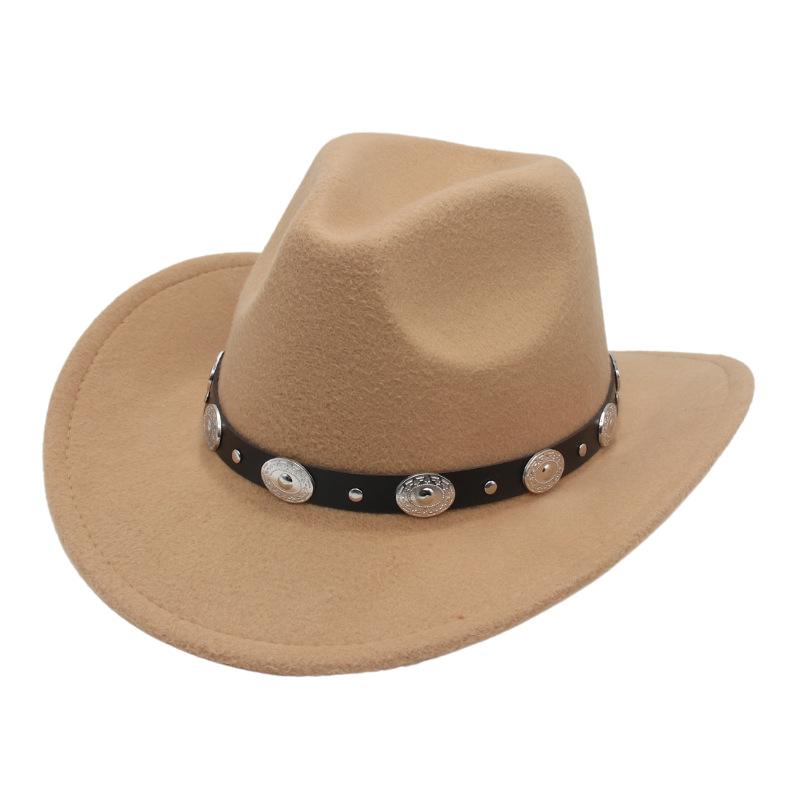 Ethnic Style, Western Cowboy Hat, Tibetan Concave Top Hat, Upturned Edge Imitation Silver Accessories, Felt Hat