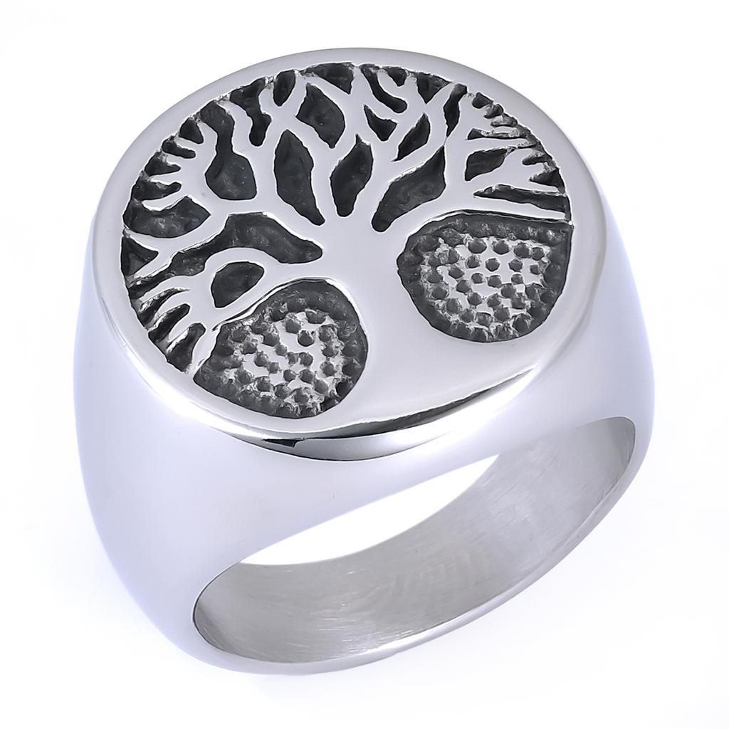 Mens Vintage Hip Hop Style Tree of Life Botanical Element Stainless Steel Ring