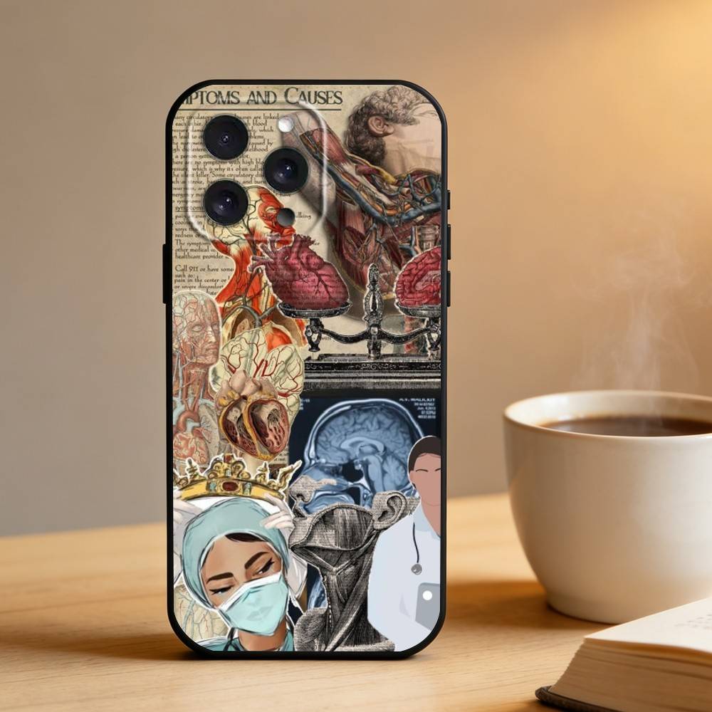 Medical Art Medicine Collage Phone Case For iPhone 16,15,14,13,12,17,Pro Max,Plus Silicone Black Case