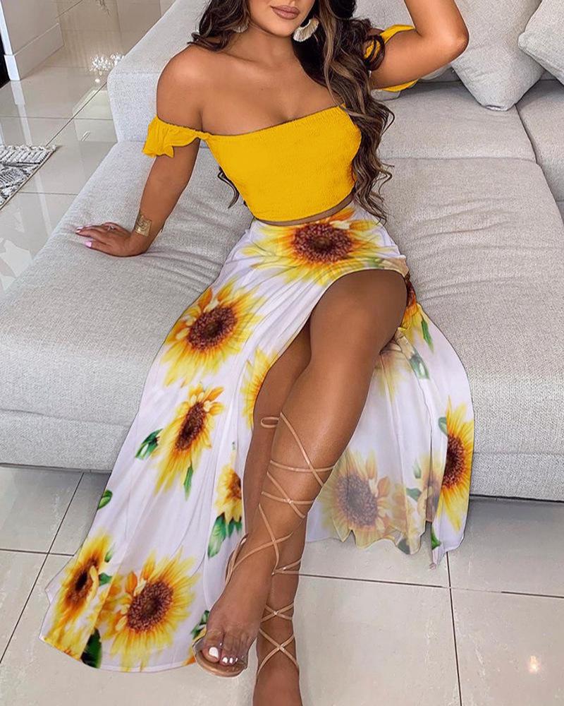 2024 European & American Summer Slim-Fit Strapless Bohemian Mid-Length Vintage Print Dress Set