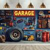 1pc, 2Dflat, Polyester Garage and Car Repair Themed Backdrop, Suitable for Birthday Parties, Studio Decorations, Holiday Banners