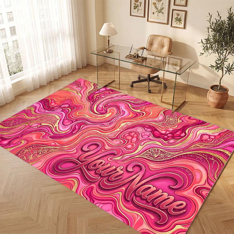 Abstraktní geometrický motiv Křišťálový sametový koberec na podlahu Personalizovaný vlastní text jména Teplý koberec Domácí dekorace
