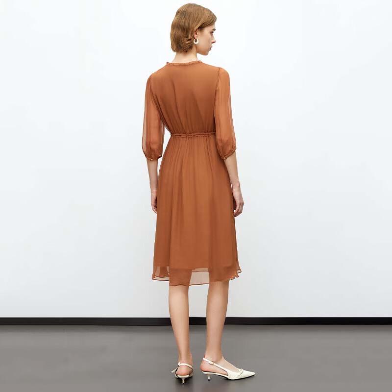 JESSIE Elegant Tie-Neck Three-Quarter Sleeve Silk Dress