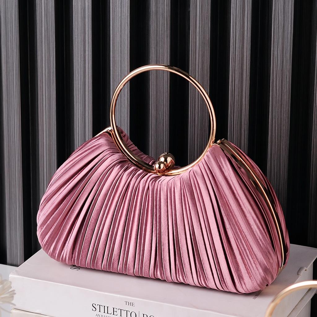 Evening Handbag Luxury Designer for Women Fashion Pleated Clutch Bag High Quality Pink Purse Crossbody Shoulder Phone Wallet