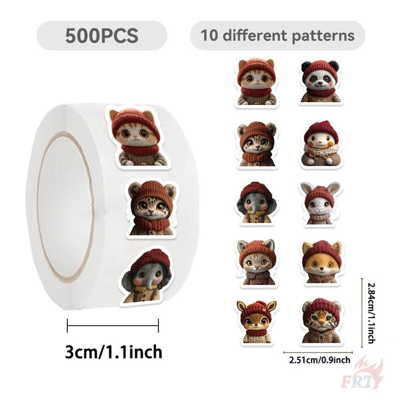 500Pcs/Roll Q Animals Wearing Knitted Hat Kids Rewards Stickers - DIY Scrapbooks Album Decor Sealing Label Decals