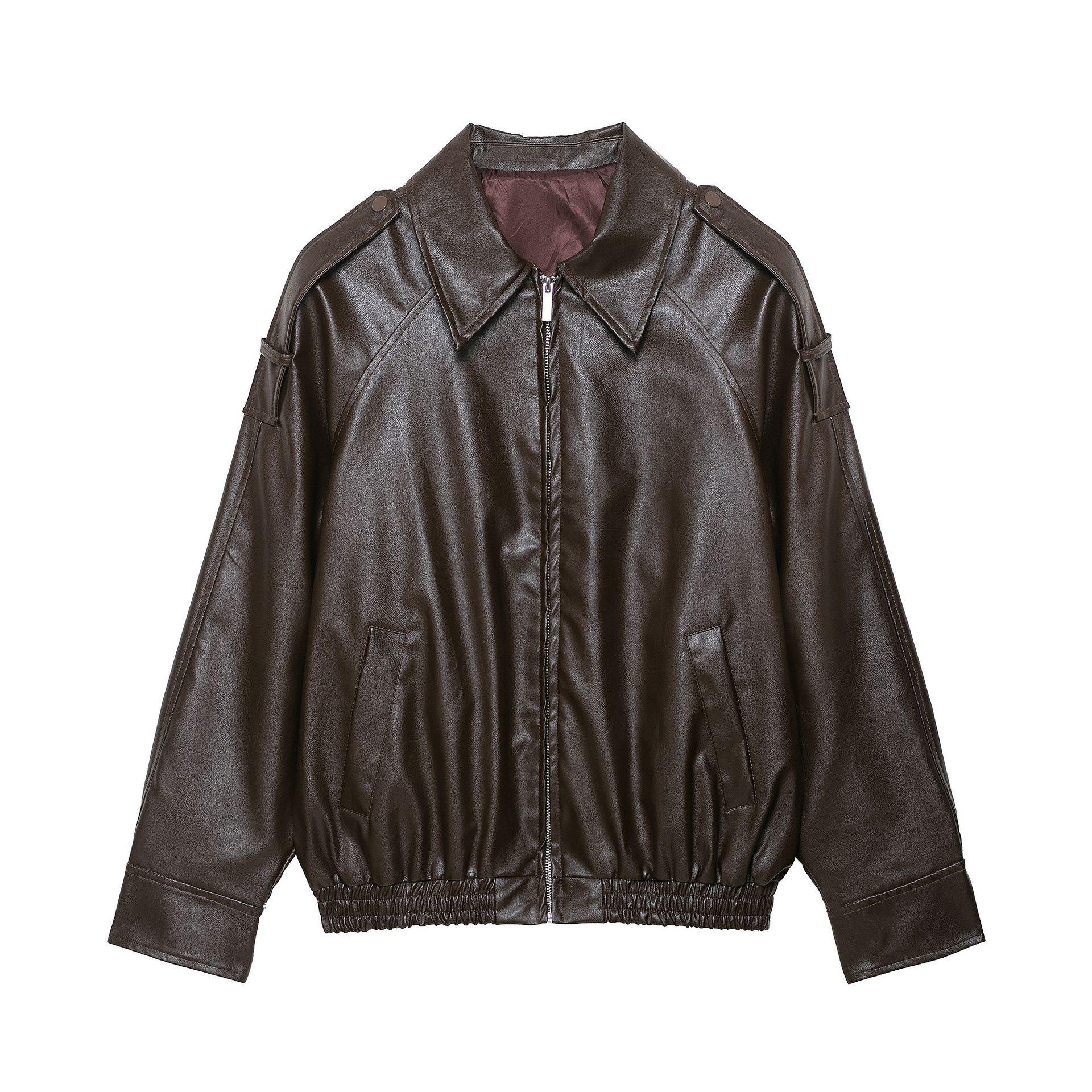 European & American Women s Faux Leather Pilot Jacket M