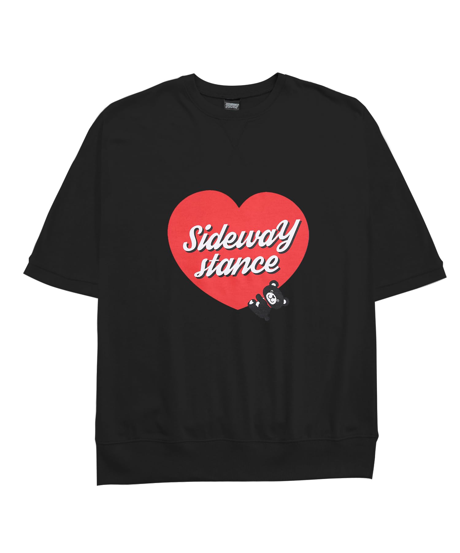 

IMPROMES Men s SIDEWAYSTANCE Heart Bear Short Sleeve Sweatshirt, Black