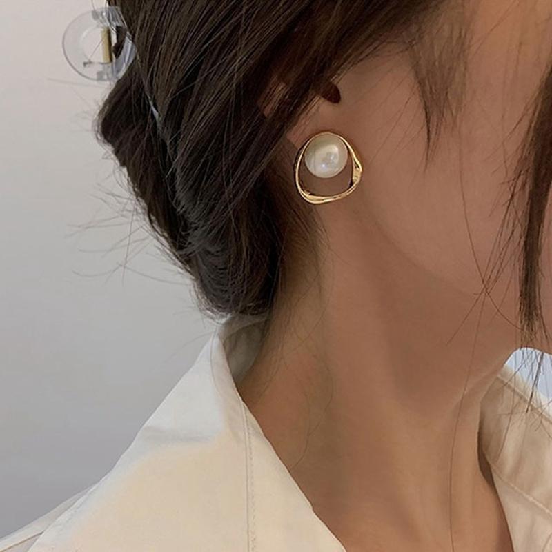 Korean Simple Double Circle Gold Color Metal Crystal Stud Earrings For Women Fashion Exquisite Jewelry Best Friend Gifts