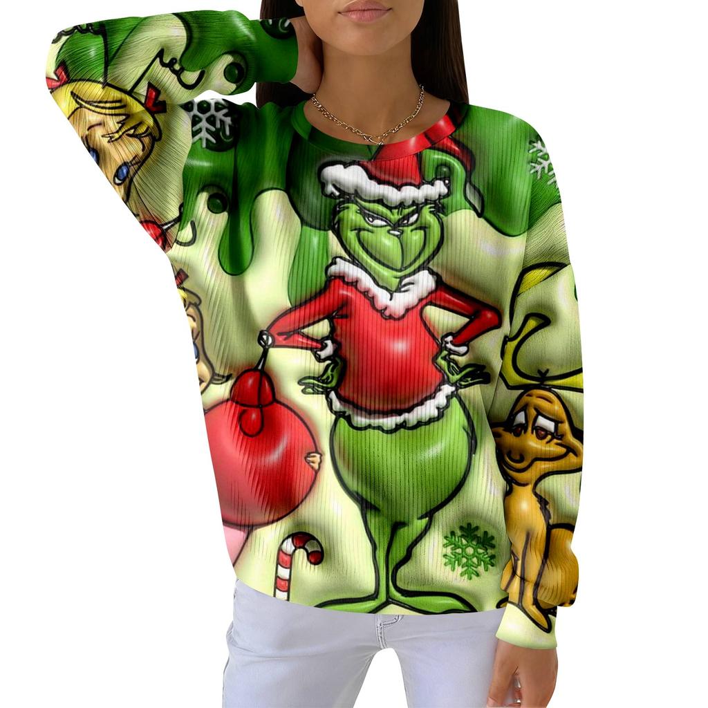 Women's Loose Comfortable Casual And Fashionable Round Neck Pattern Long Sleeved Sweatshirt