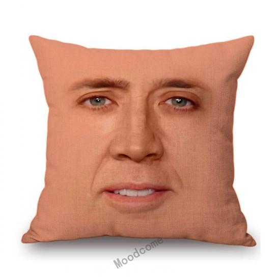 Funny Hilarious Art Nicolas Cage Dwayne Johnson Rock Smiling Face Meme Humorous Sofa Decoration Pillow Case Linen Cushion Cover