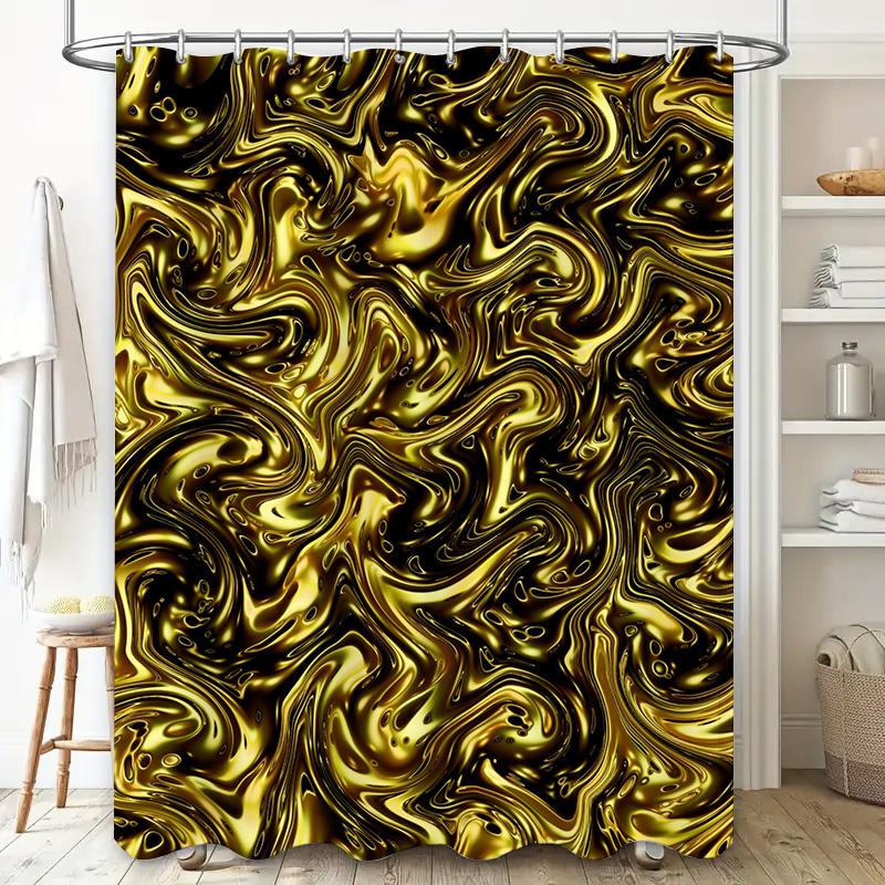 Luxury Golden Fluid Texture Print Shower Curtain Waterproof Bathroom Decor