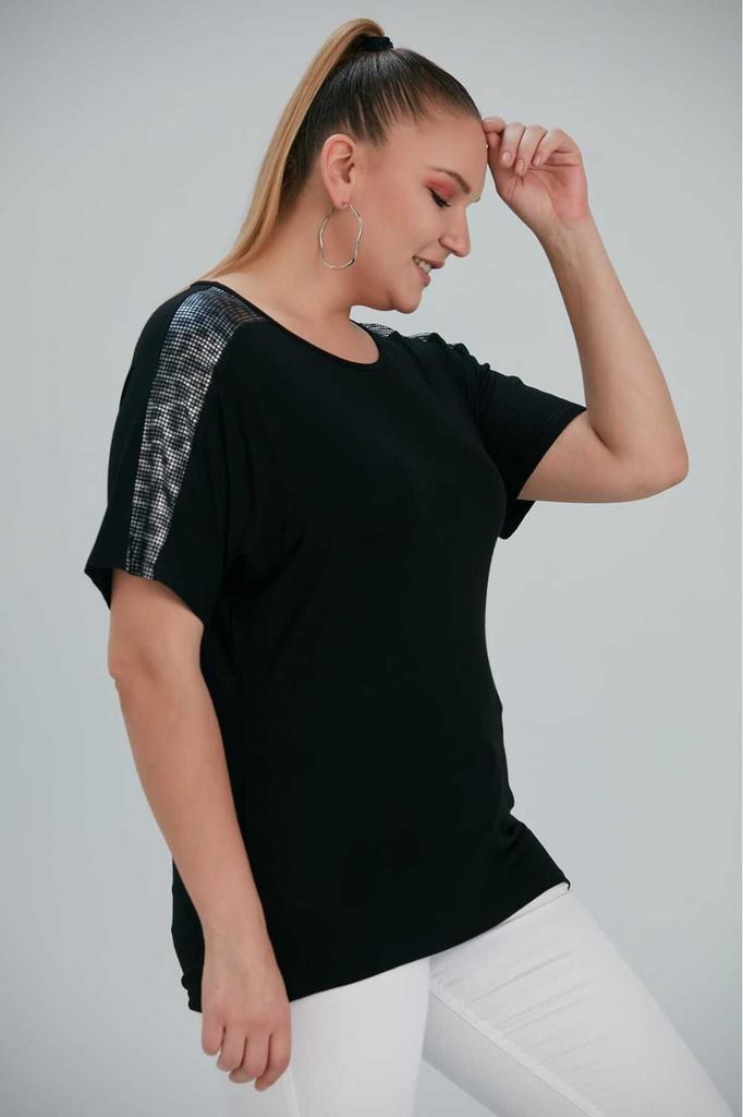 Damen Übergröße Bluse Schwarz Übergröße Leopard Kurzarmbluse